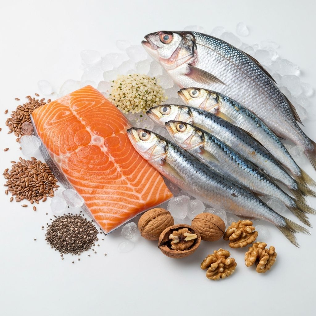 Omega-3 rich foods including seafood and plant sources