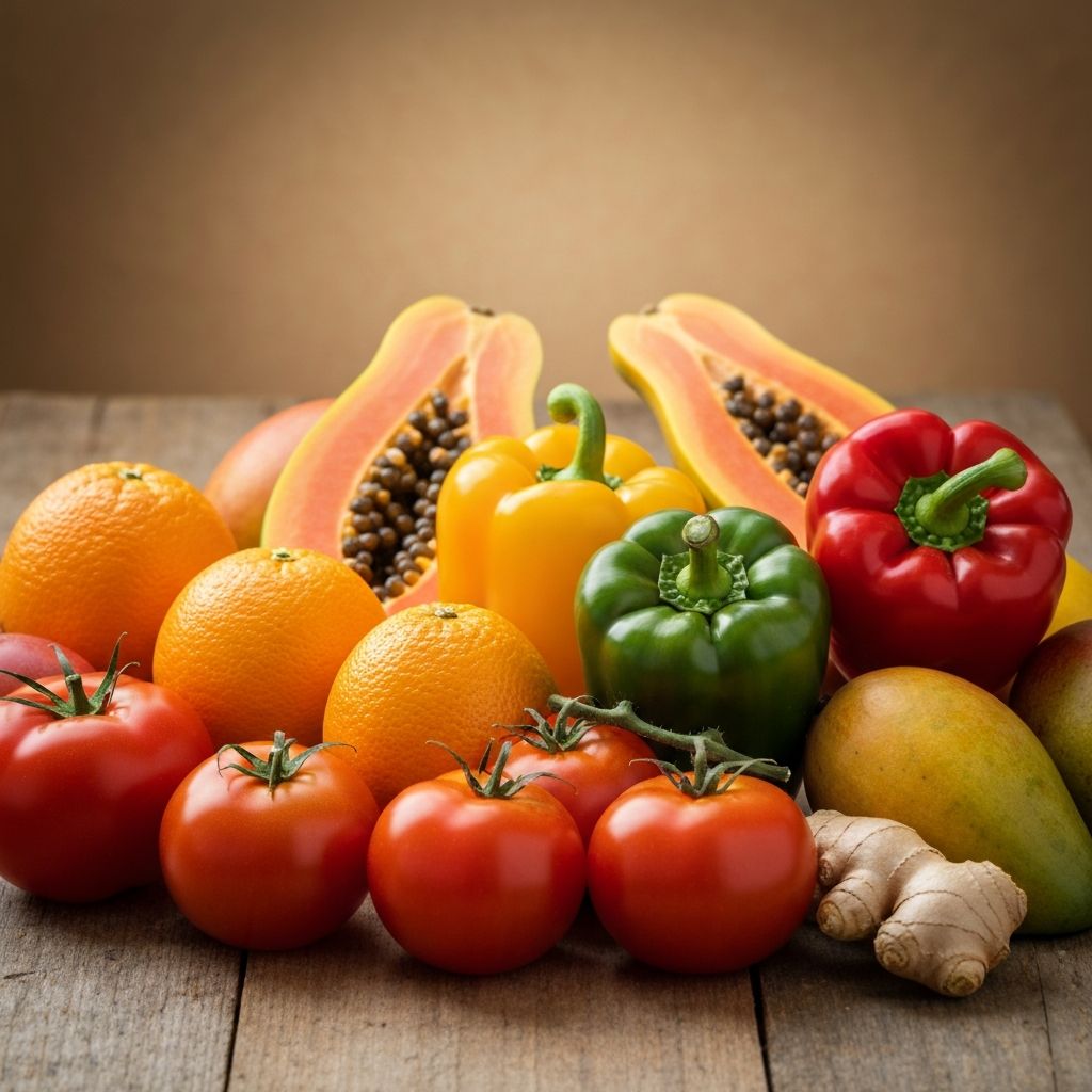 Fresh vitamin C sources including citrus and peppers